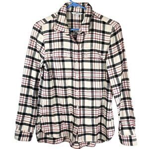 L.L. Bean Signature Flannel Shirt Women's S Cream Black Plaid Organic Cotton
